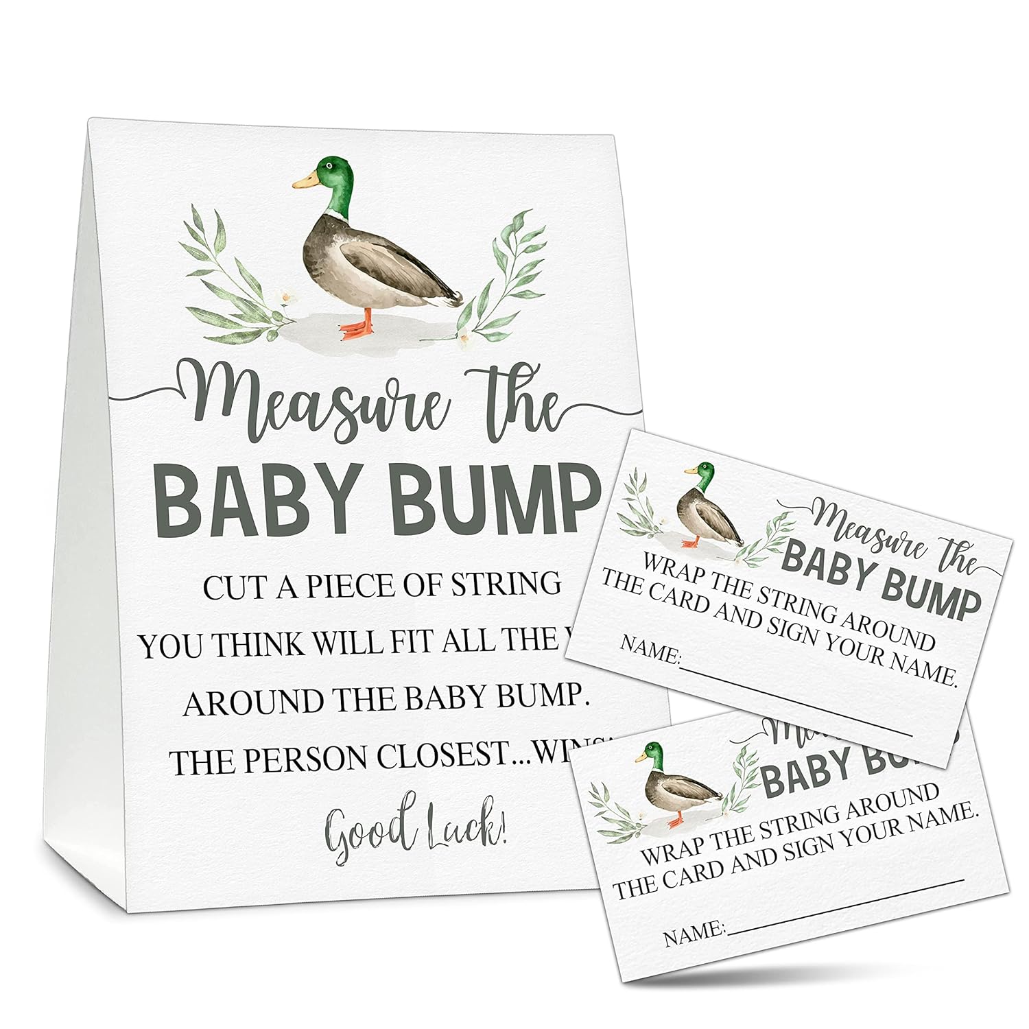 Measure The Baby Bump Baby Shower Game Set, 1 Standing Sign With 50 Guessing Cards, Mallard Duck Gender Reveal Party Decorations Supplies - B35