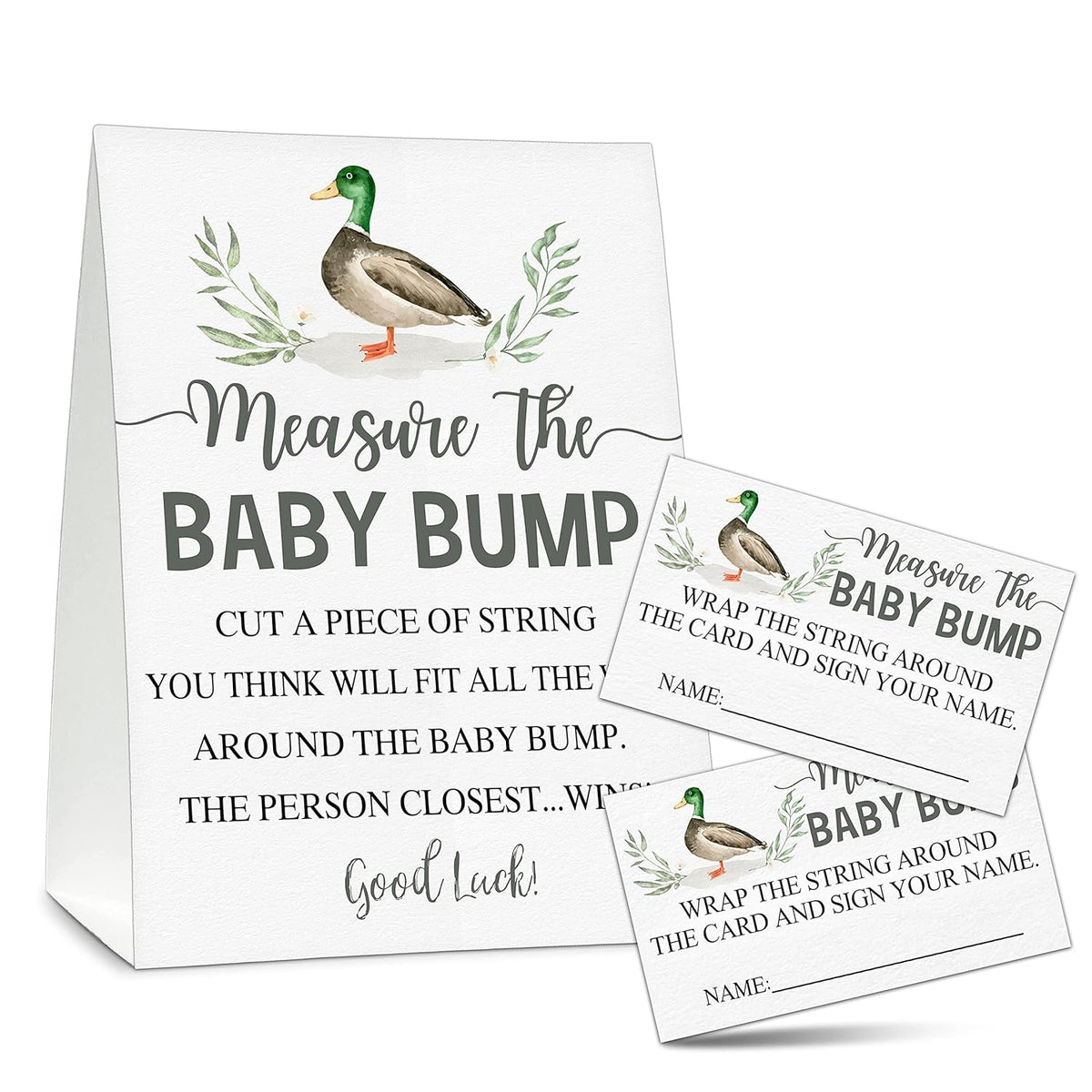 Measure The Baby Bump Baby Shower Game Set, 1 Standing Sign With 50 Guessing Cards, Mallard Duck Gender Reveal Party Decorations Supplies - B35