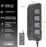 Surge Protector Power Strip with USB Ports 4 Ft Braided Extension Cord