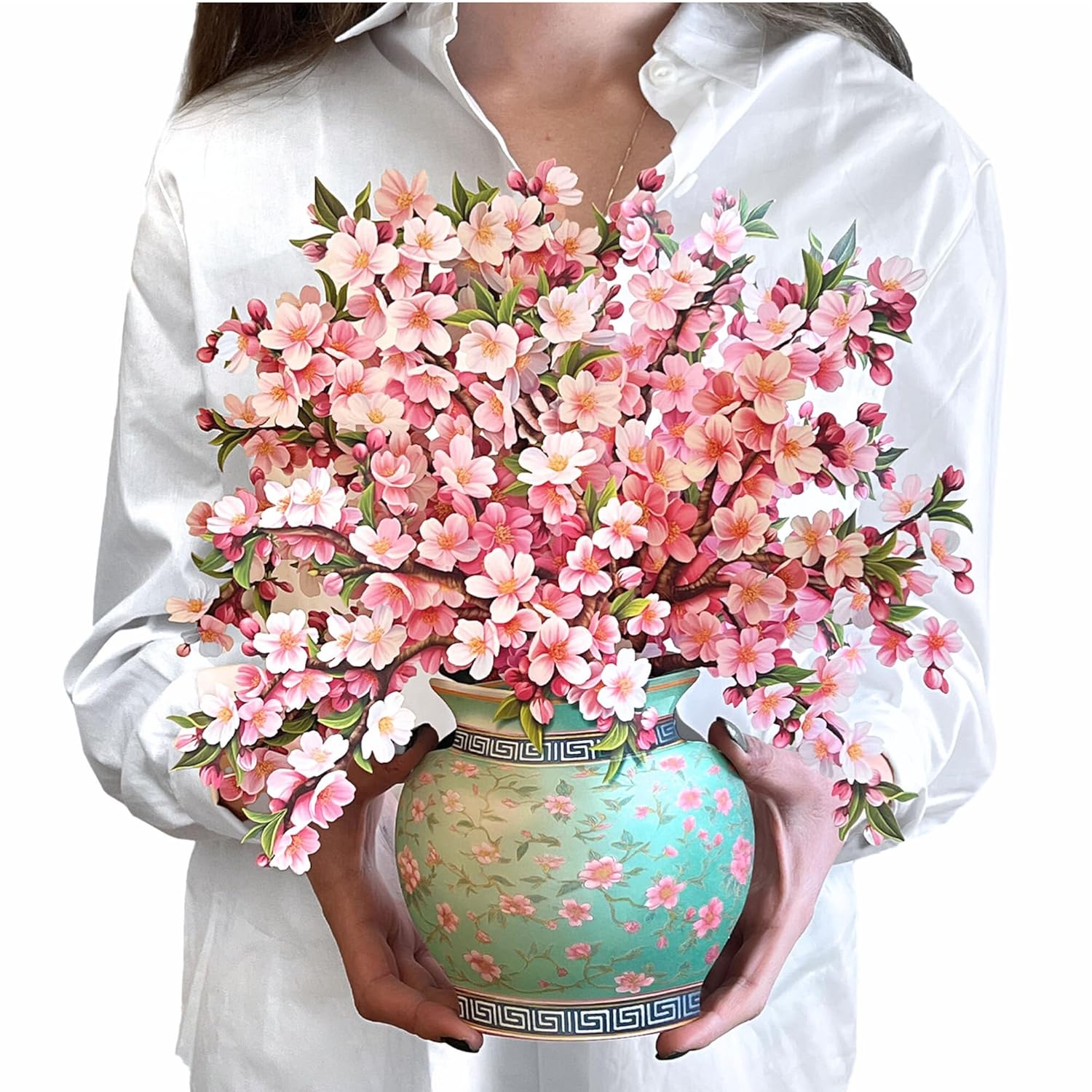 Pop Up Cards, Japanese Cherry Blossoms, 12 Inch Life Sized Forever Flower Bouquet 3D Popup Greeting Card, Birthday Cards, Valentine'S Day Card, Blank Notecard & Envelope