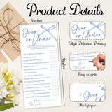 Blue Bow Wedding Shower Games, Over Or Under Wedding Games For 25 Guests, Engagement Bridal Shower Party Cards, Engagement & Bridal Party Supplies-4X9 Inch-A14