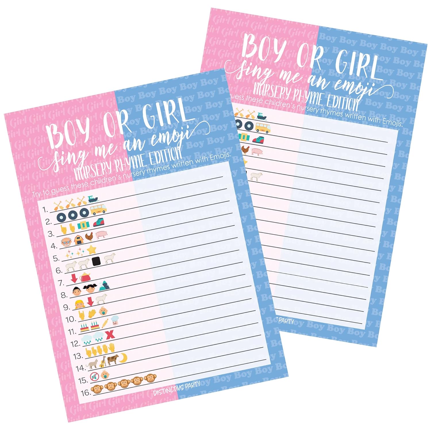 Gender Reveal Party Emoji Game Cards - 20 Count