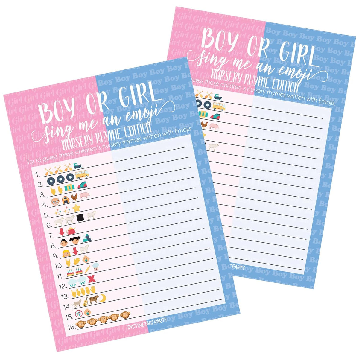 Gender Reveal Party Emoji Game Cards - 20 Count
