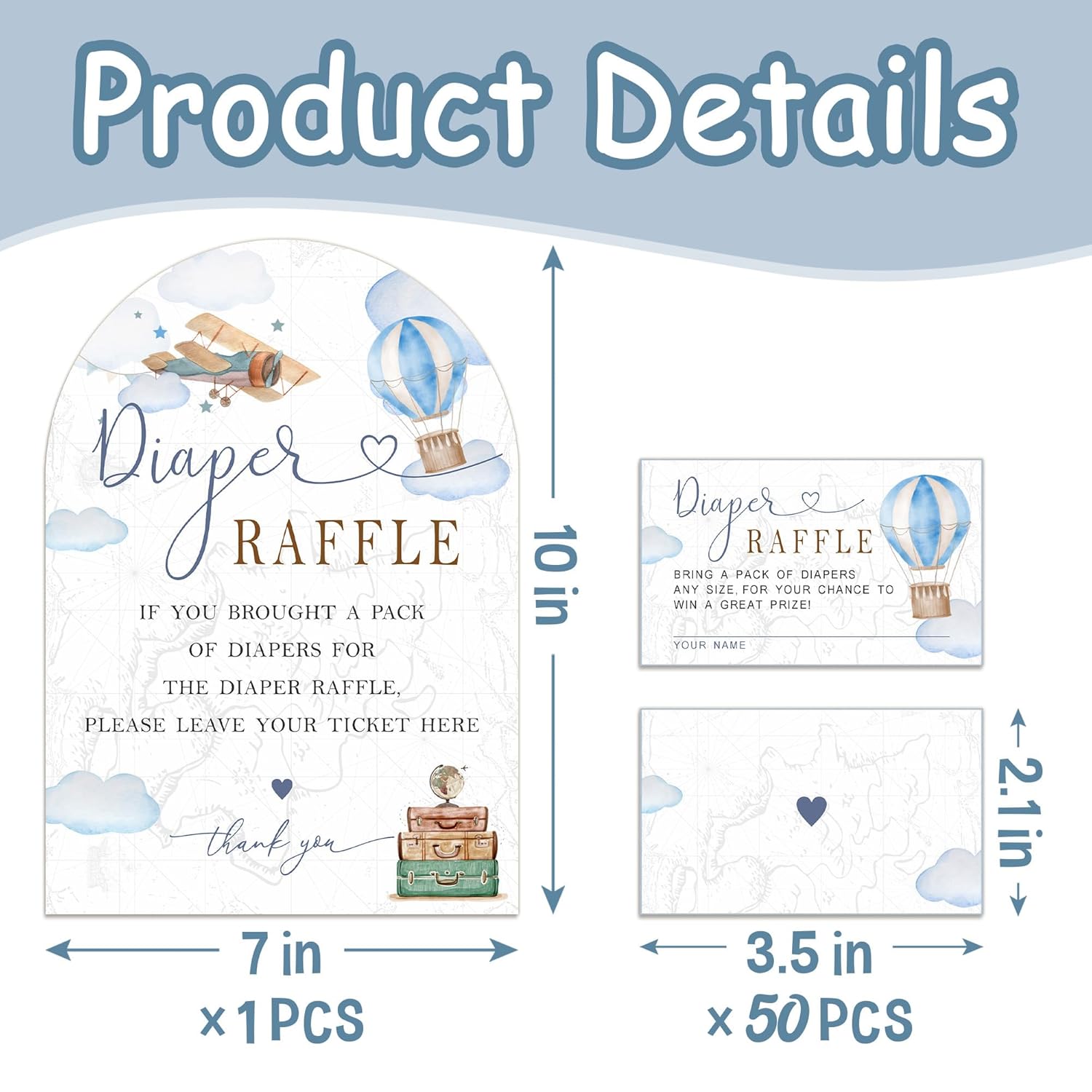 7" X 10" Baby Shower Decoration - Sky And Planes - 50 Pieces Of Diaper Raffle Tickets, And 1 Sign Baby Shower Game, Diaper Raffle Tickets, Suitable For Party Table Decoration & Games - A10