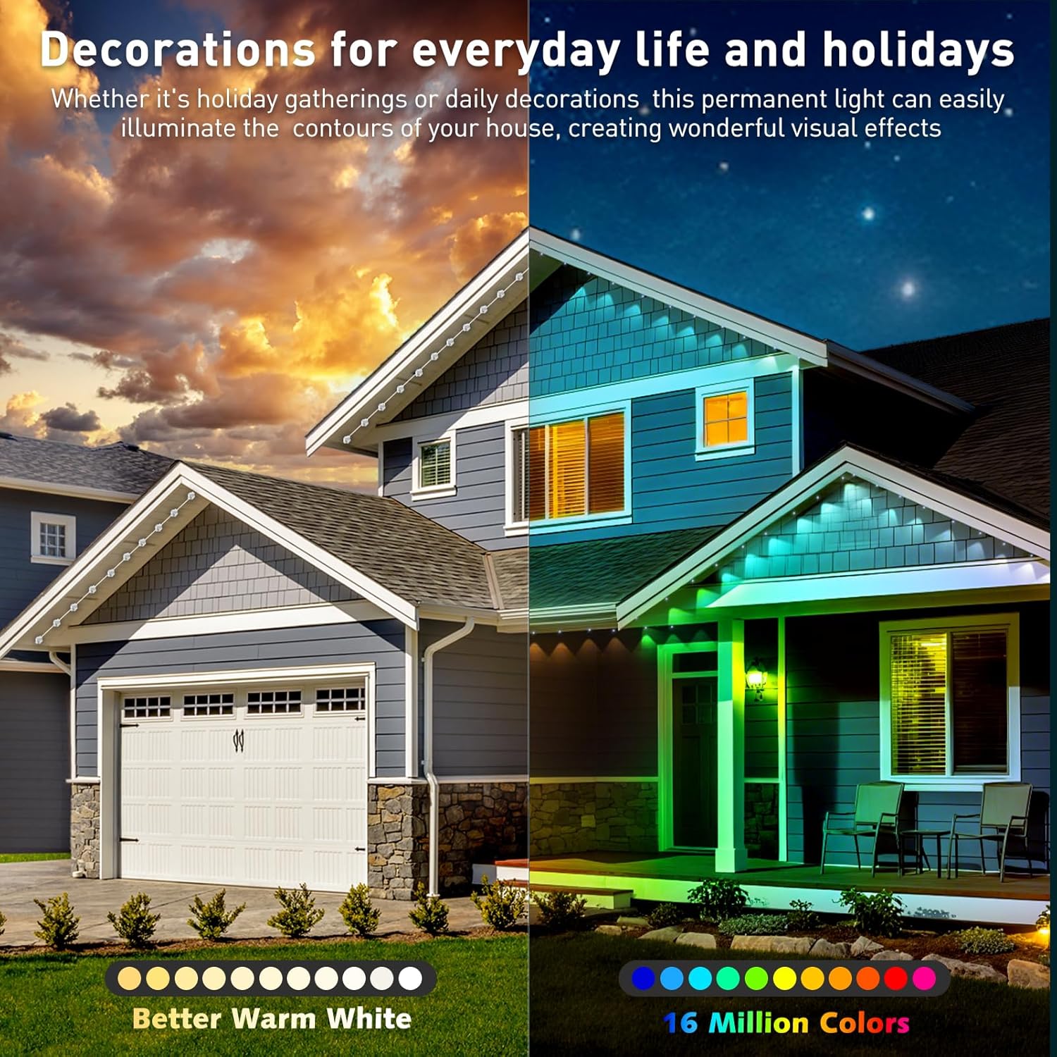 100Ft Permanent Outdoor Lights, Ip67 Waterproof,For House Roof, Christmas, Holiday, Party, Daily Lighting, Smart Rgb Outdoor Lights With Remote App Control & Diy Scenes