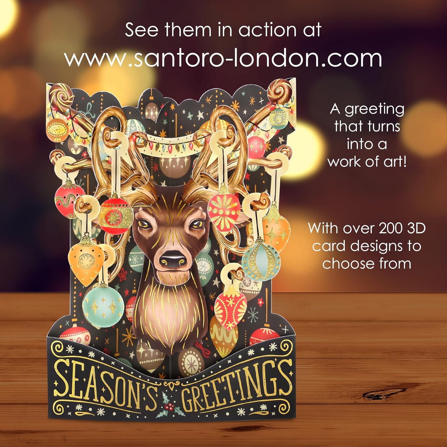 SANTORO Christmas Swing Card, 3D Pop Up Greeting Card - Season's Greetings - Reindeer - For Kids, Family, Festive, Holidays