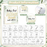 Baby Shower Game First Abc Book Baby Shower Activity Keepsake Game Abc Coloring Guest Book Alternative First Alphabet 26 Alphabet A To Z Coloring Card(Greenery)