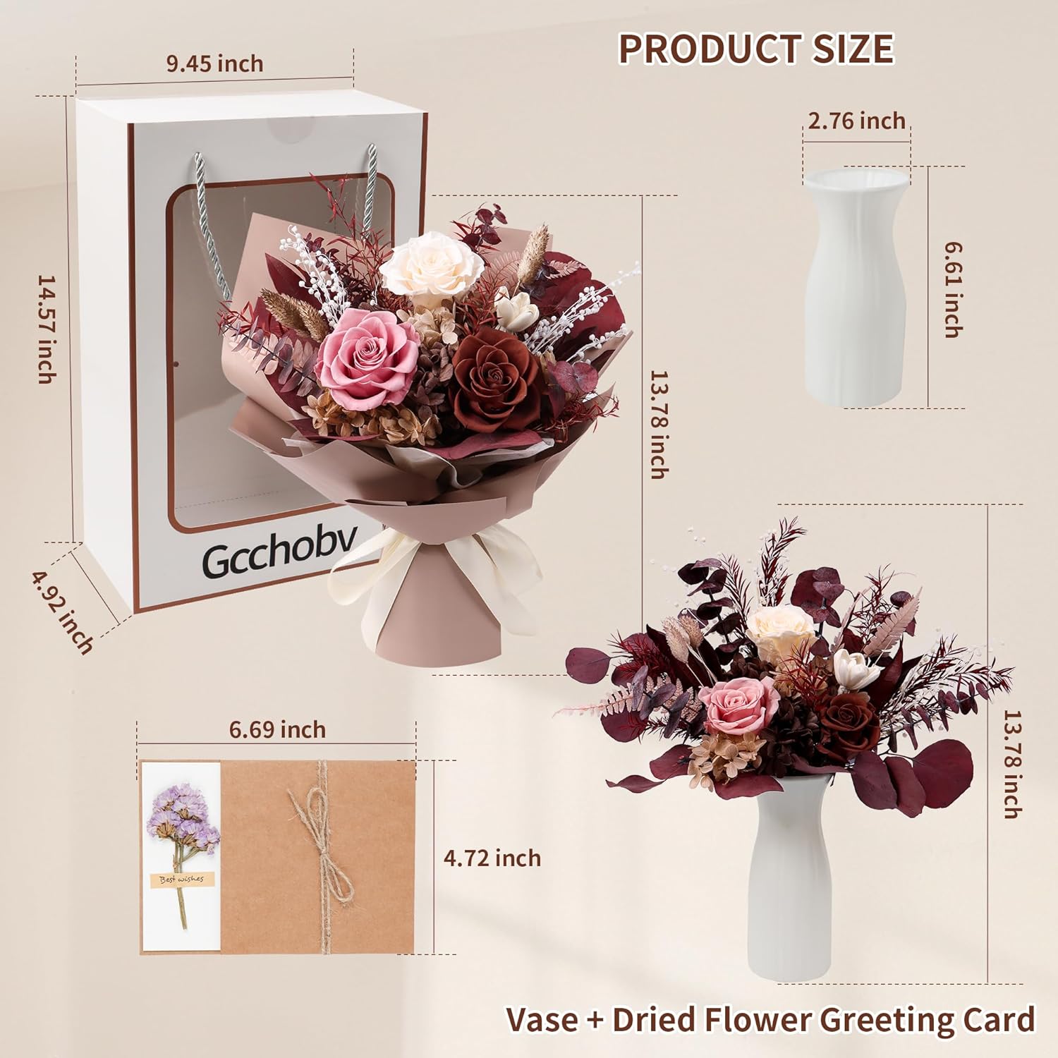 Preserved Flowers Bouquet, Real Eternal Flowers, Gifts For Women, Birthday Gifts For Mom Friends Her Girlfriend Sister, Valentine (Caramel)