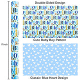 Boy Baby Shower Wrapping Paper - 17 Inch X 33 Feet - Reversible Cute Blue Baby Boy Animal Heart Theme Newborn Gift Wrap Paper For 1St Birthday, Baby Shower, Children'S Christening, New Mommy