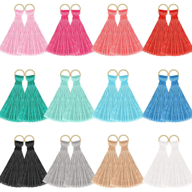 120 Pieces Tassel Charms Multicolored Tassel Keychain Charms Silky Handmade Ti