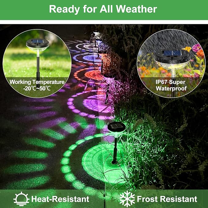 8 Pack Solar Pathway Lights Multicolor Warm White IP67 Waterproof Outdoor Garden Lights