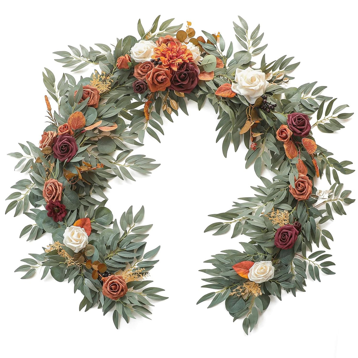 6Ft Artificial Eucalyptus Garland With Flowers Fake Greenery Burnt Orange Faux Floral Vine Garland For Table Decor Wedding Centerpieces Bridal Shower Party Decorations, Terracotta