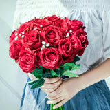 10Pcs Artificial Roses Flowers, Realistic Blossom Roses, Real Touch Silk Rose, Single Fake Flower Long Stem Bouquets For Home Wedding Party Decoration