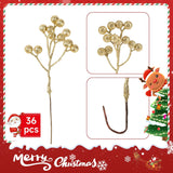 36 Pack Artificial Berry Stems 7 Inch Gold Holly Berry Picks For Christmas Tree Decoration Wreath Crafts Wedding Gift,Holiday Season,Winter Decor
