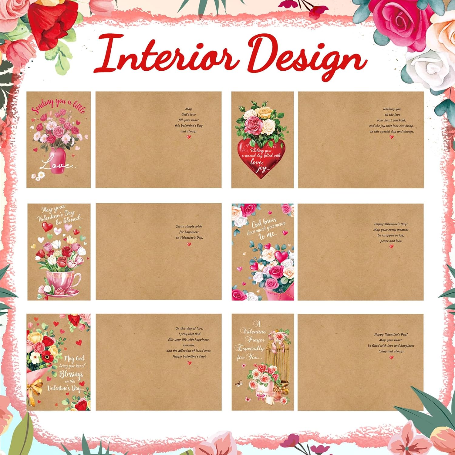 120 Pcs Religious Valentines Day Cards With Envelopes And Stickers Jesus Valentines Christian Greeting Cards Bulk Assorted Blossom Heartfelt For Adults Anniversary Party (Kraft)