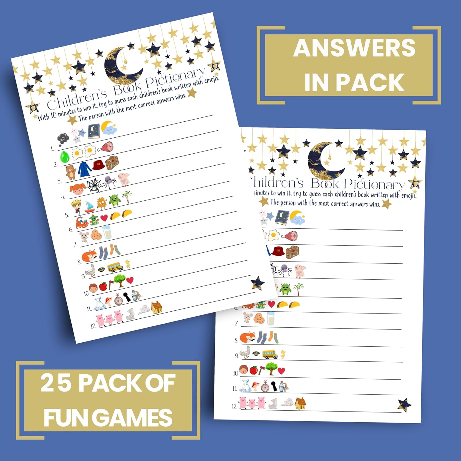 Twinkle Little Star Baby Shower Games Boys - 25 Cards - Fun Guessing Activities For Guests - Gender Neutral Navy And Gold Celestial Moon Theme