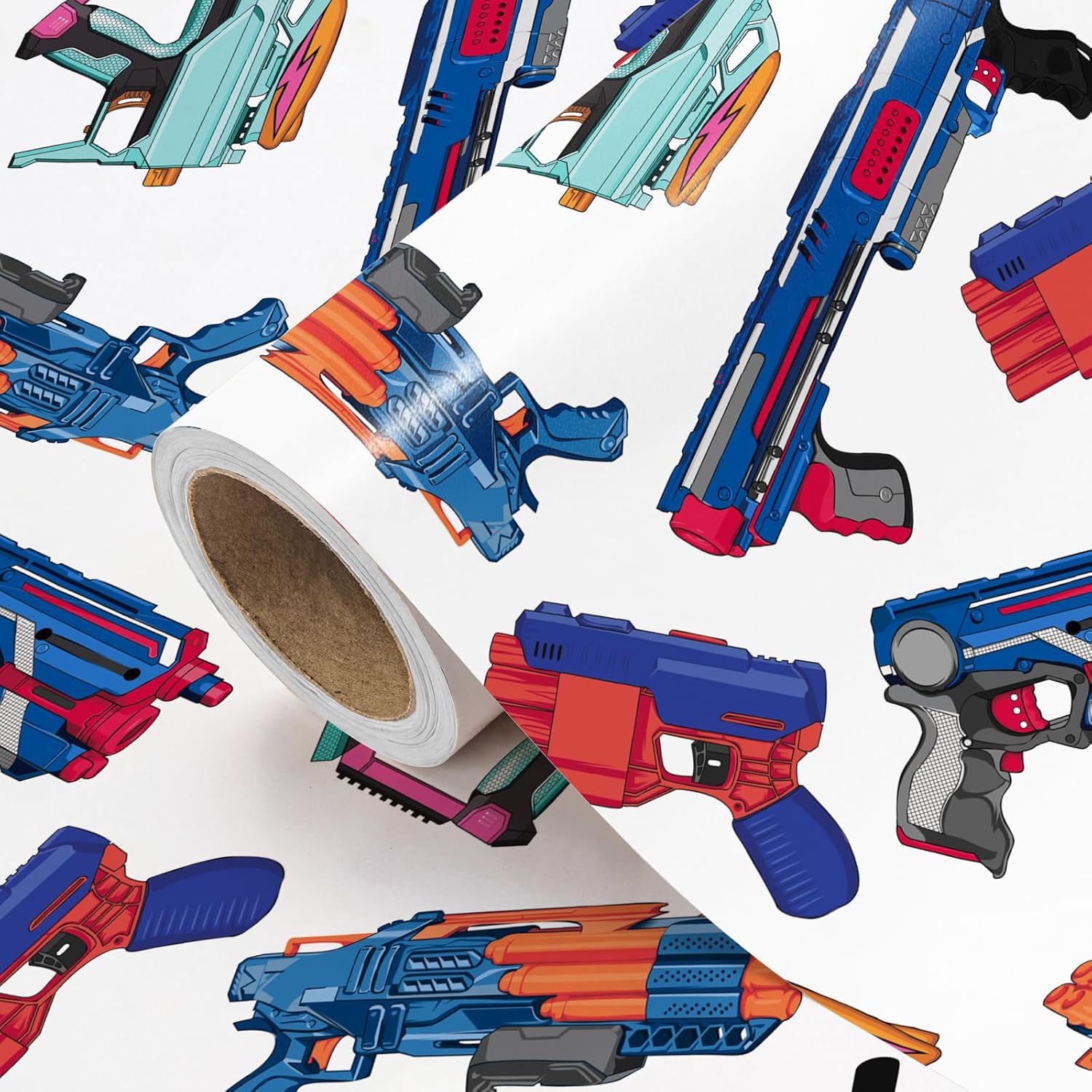Gun Wrapping Paper Roll - Mini Roll - 17 Inch X 9.8 Feet - Cartoon Gun Toys Wrapping Paper, Perfect For Boys Birthday, Baby Shower, Game Lover