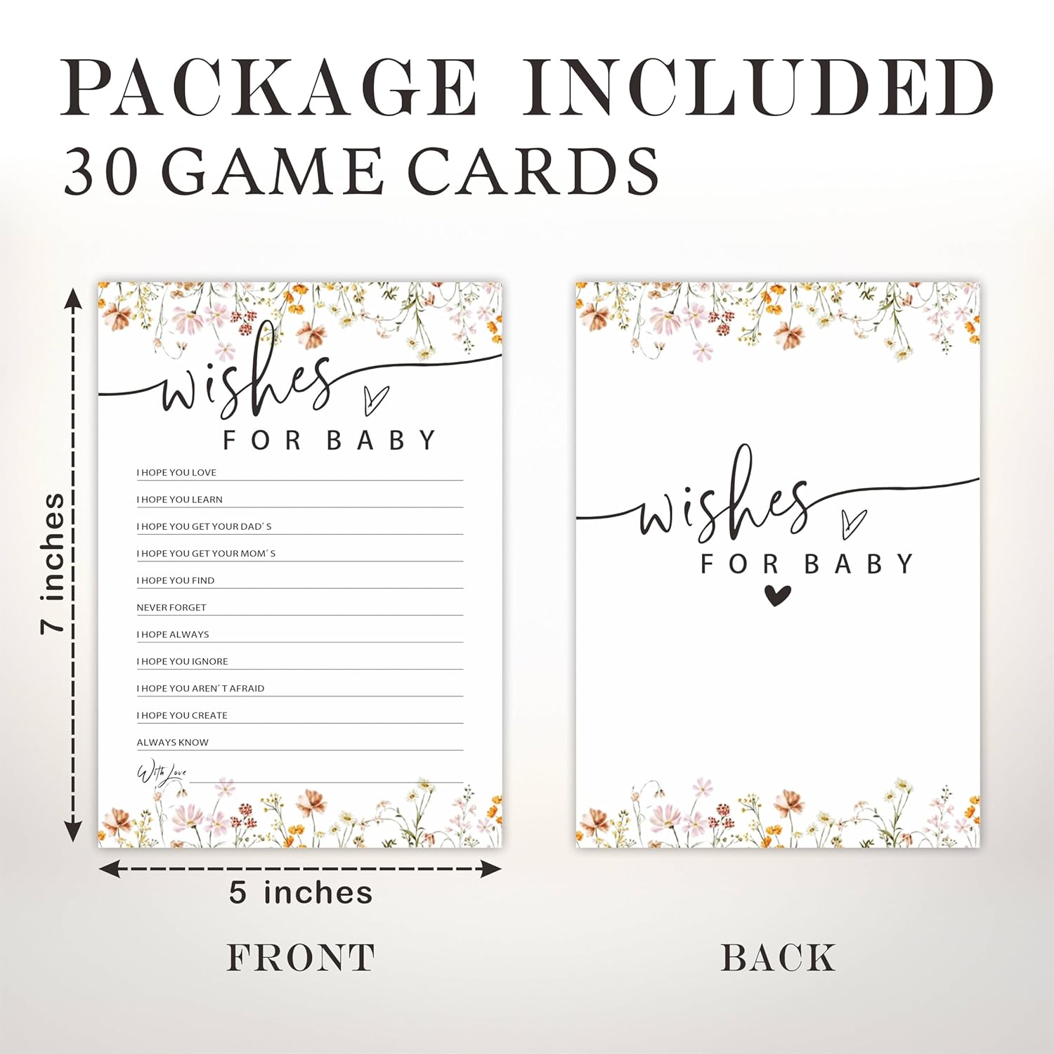 Floral, Wild Flower Baby Shower Game Card - 30 Fill In Game Cards For Baby Shower, Funny Gender Reveal Party Favor, Activity & Supplies - Wishes For Baby Game Kit For Baby Shower - C02