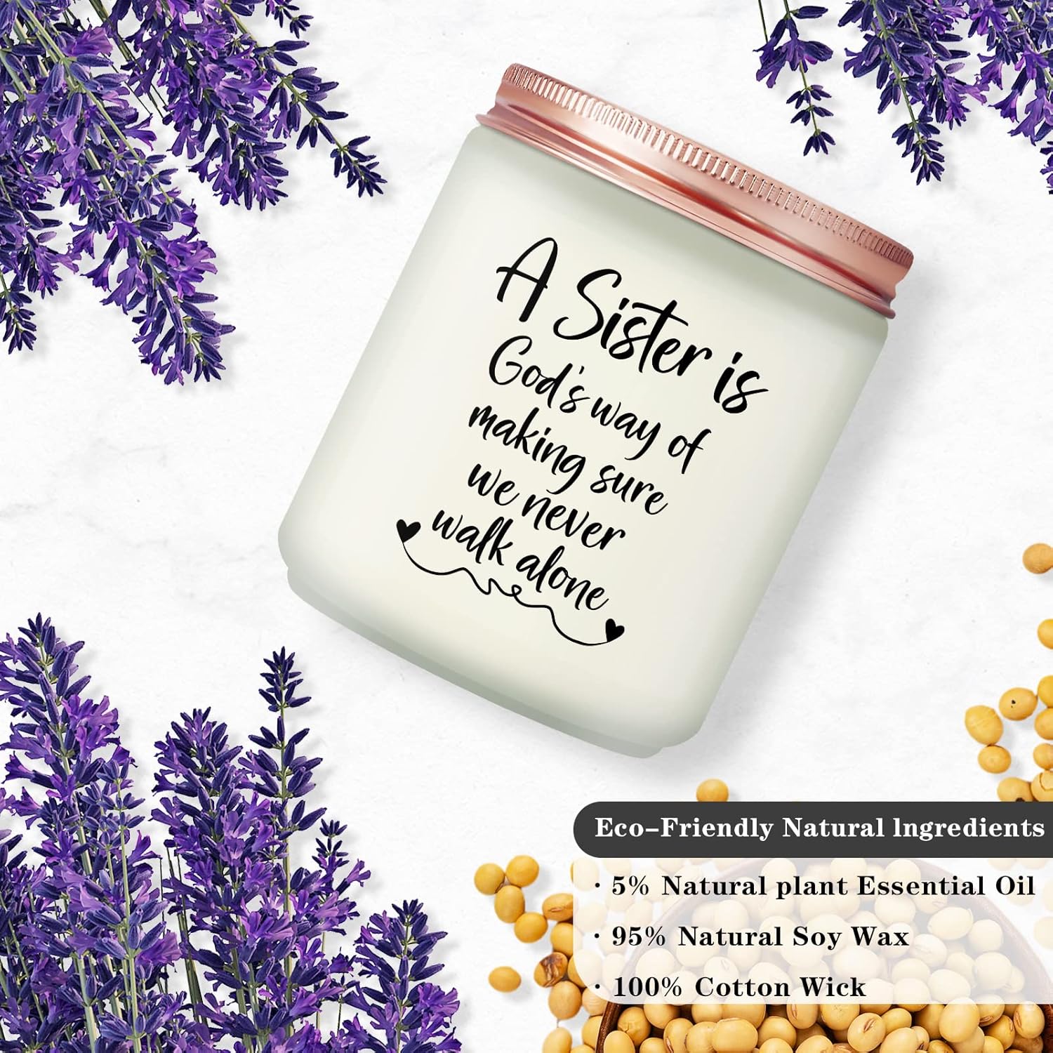 Lavender Scented Candle - Sister Gift For Any Occasion - All Natural Soy Wax - 50 Hours Burn Time