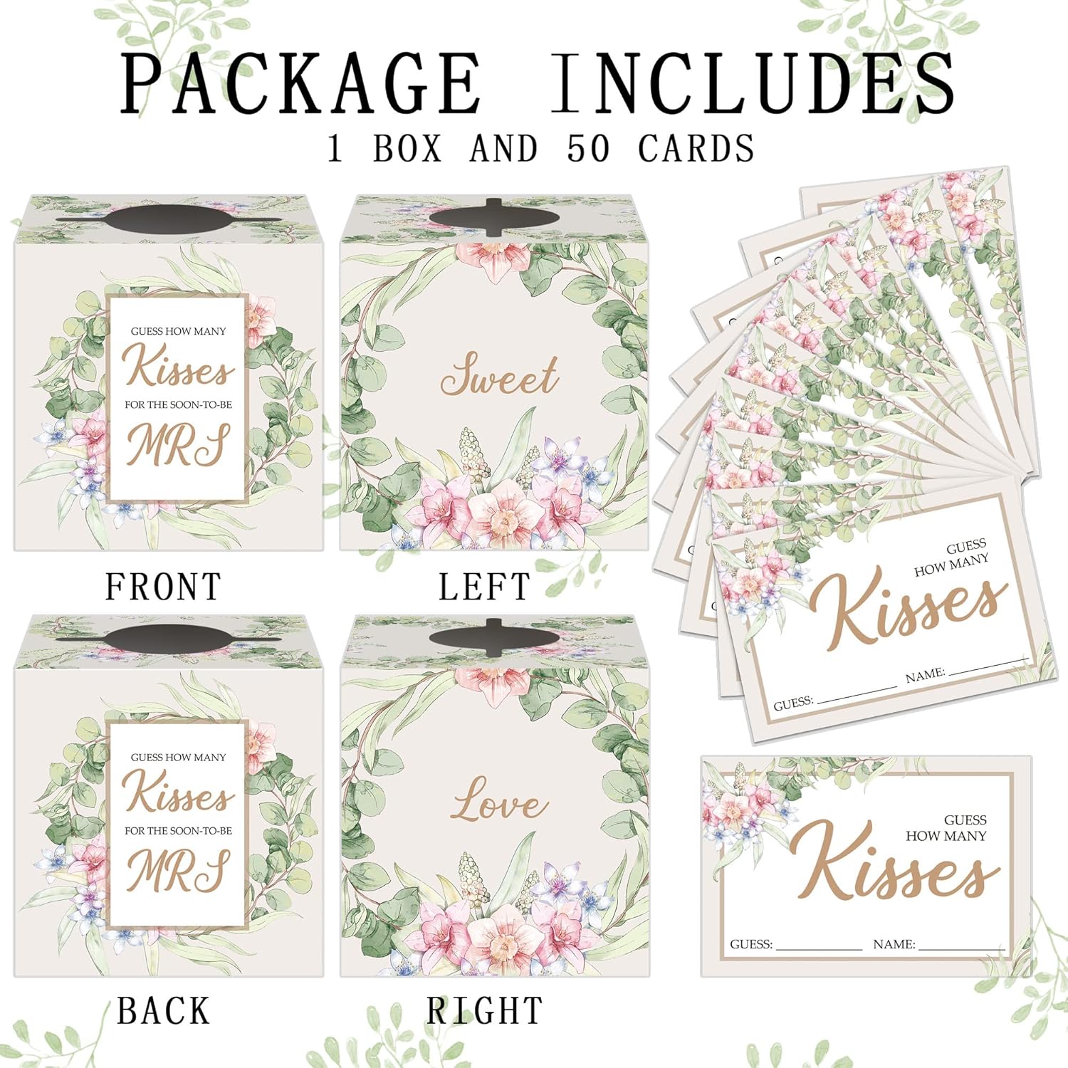 Bride Shower Game, Guess How Many Kisses Game With Box And 50 Guessing Cards, Guessing Game For Bridal Shower, Special Wedding Shower Ideas, Guess How Many Kisses For The Soon To Be Mrs