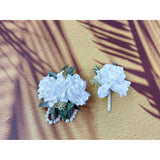 Ting & Cecilly White Corsage And Boutonniere Set For Wedding Flower Accessories Prom Suit Decorations (White)