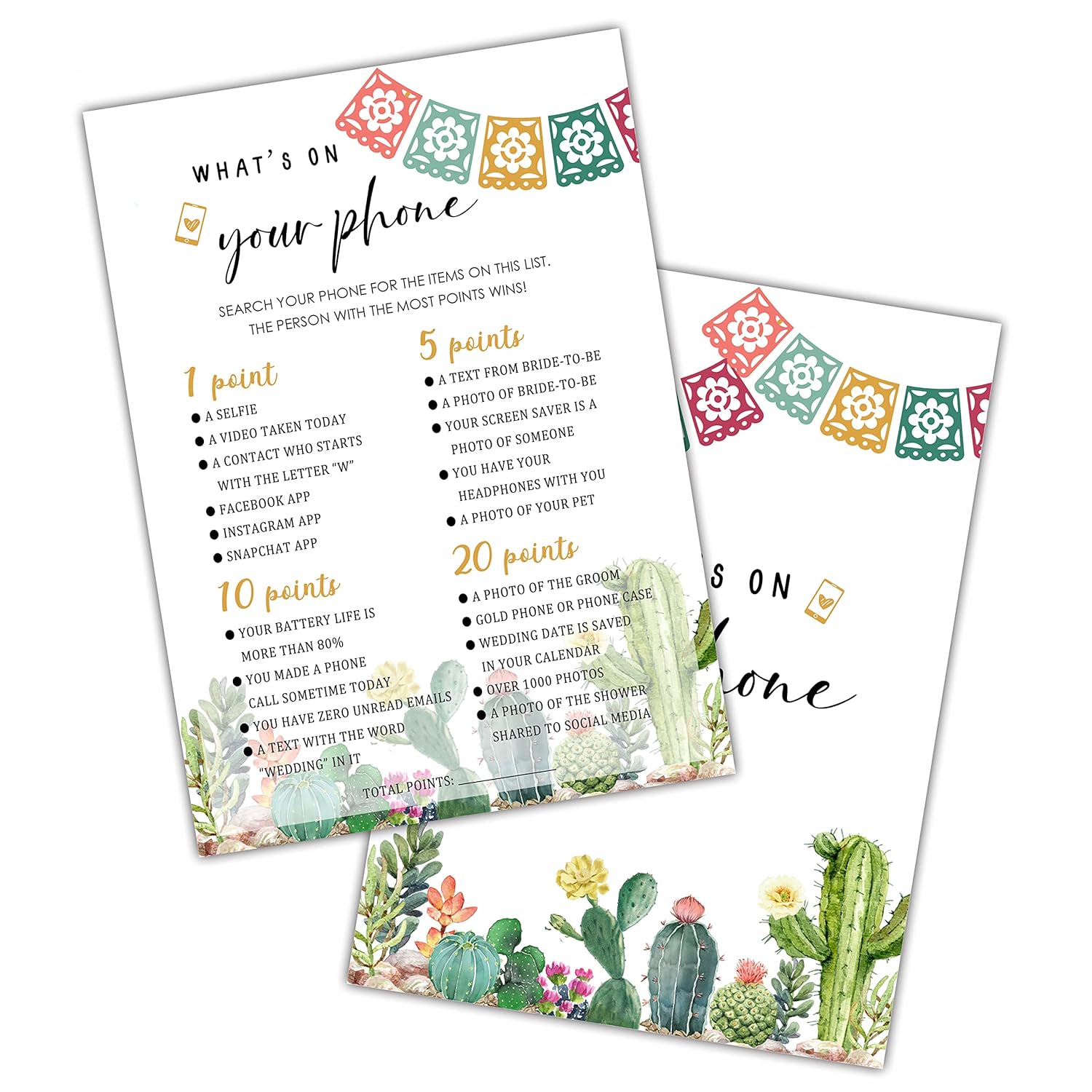 Bridal Shower Games, Fiesta Mexican Bridal Shower Decorations, What'S On Your Phone Cards For Bachelorette Party, Wedding Engagement Party, Set Of 30 Game Cards (A17)