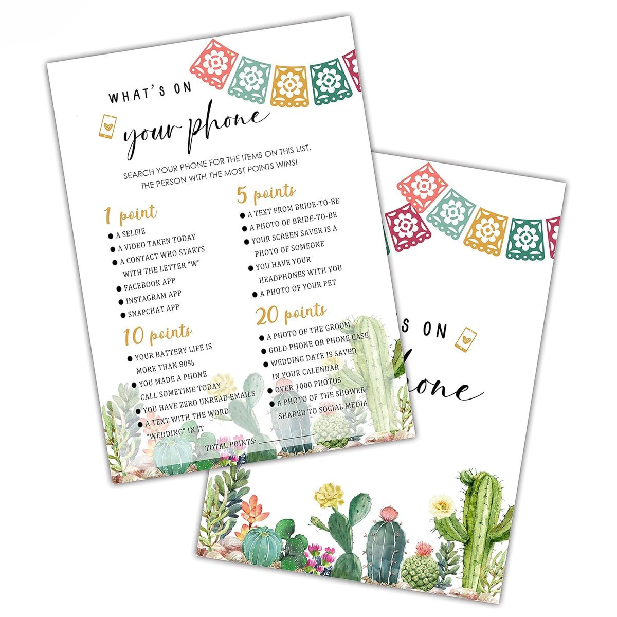 Bridal Shower Games, Fiesta Mexican Bridal Shower Decorations, What'S On Your Phone Cards For Bachelorette Party, Wedding Engagement Party, Set Of 30 Game Cards (A17)