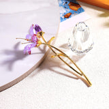 Crystal Tiger Lily Flowers With Crystal Vase Metal Stem Purple Lily Flower Collectible Gifts For Women, Glass Lilium Flower Artificial Floral Figurines For Home Wedding Party Decor