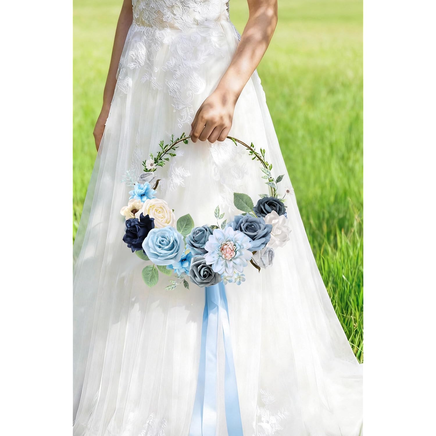 Blue Artificial Flowers Combo Box Set Silk Flowers Fake Rose For Diy Floral Arrangements Wedding Bouquets Centerpieces Baby Shower Party Home Decorations