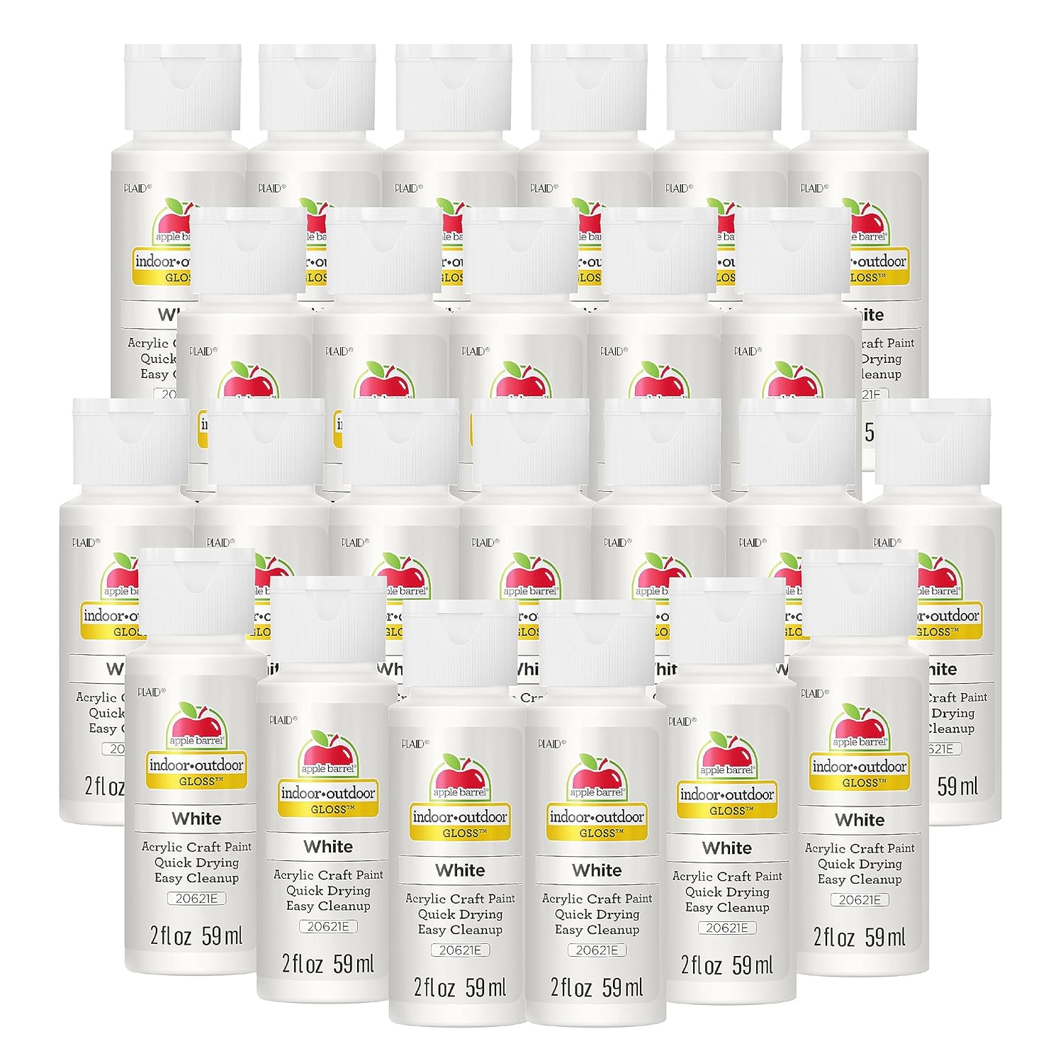 Apple Barrel Gloss Acrylic Paint in Assorted Colors (2-Ounce), 20621 White (Pack of 24)