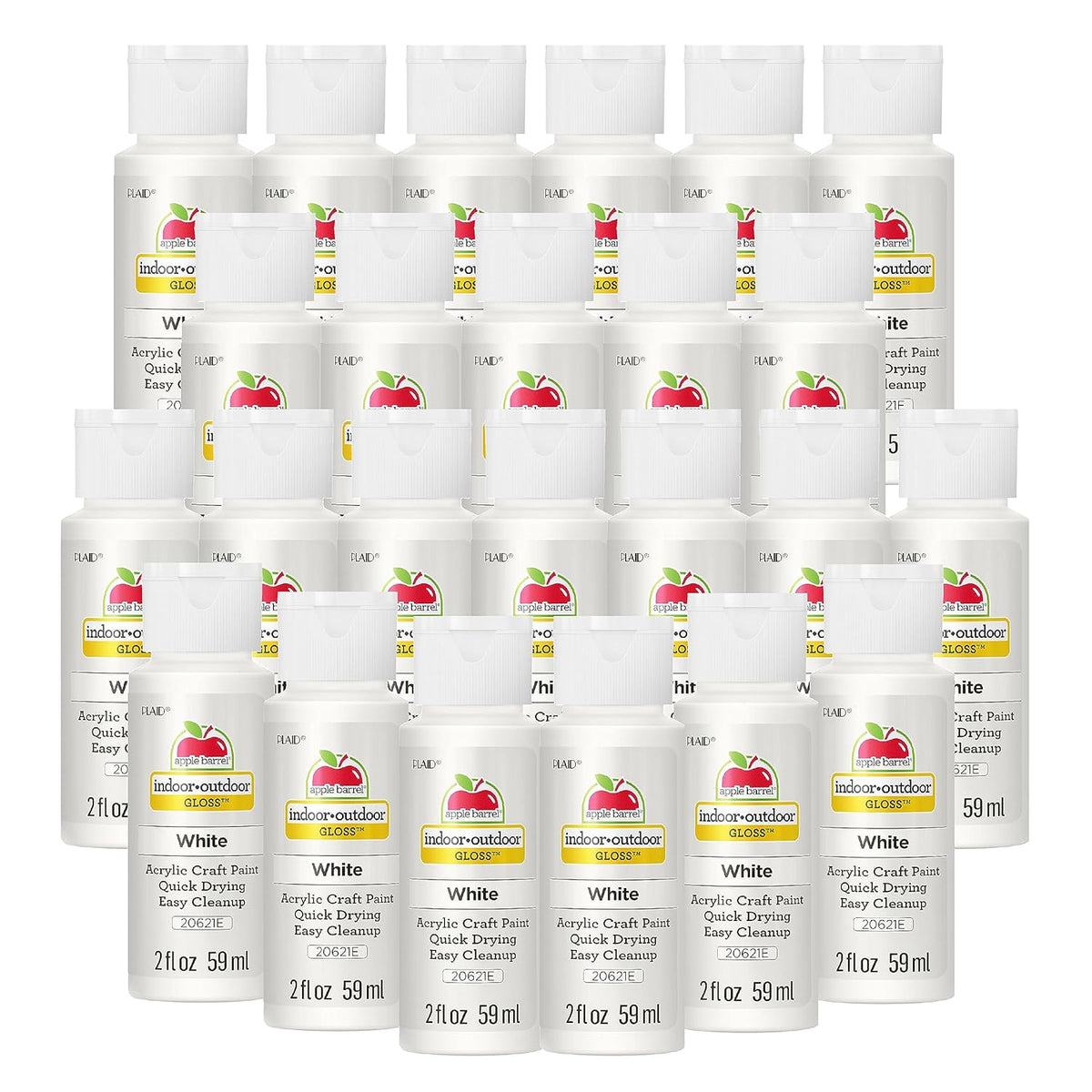 Apple Barrel Gloss Acrylic Paint in Assorted Colors (2-Ounce), 20621 White (Pack of 24)