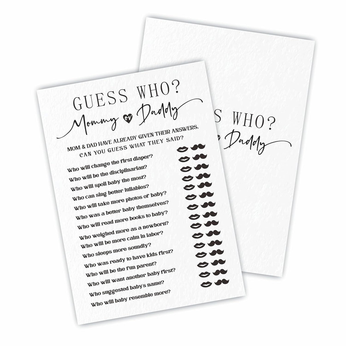 30 Guess Who Game Cards For Baby Shower Game & Activity - Mommy Or Daddy Minimalism Double-Sided Fill In Style Game Cards, Gender Reveal Game - Baby Shower Party Favors & Decorations -A02