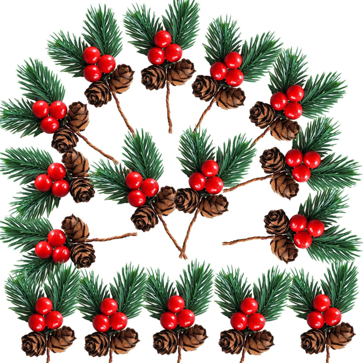 20 Pack Artificial Christmas Tree Picks Assorted Red Berry Pine Picks With Pinecones For Christmas Flower Arrangements Wreaths And Holiday Decorations(A)