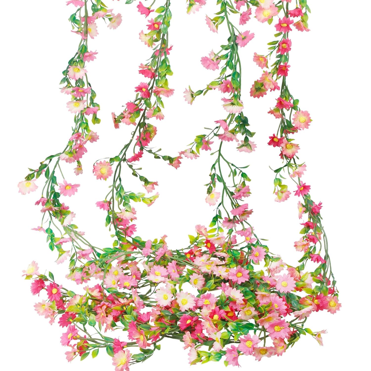 4 Pcs Artificial Daisy Flowers Vine Silk Flower Garland Spring Fake Flower Vine Hanging Ivy With Pink Daisy Flowers Green Leaves For Wall Party Wedding Arch Floral Decor Home Indoor Outdoor