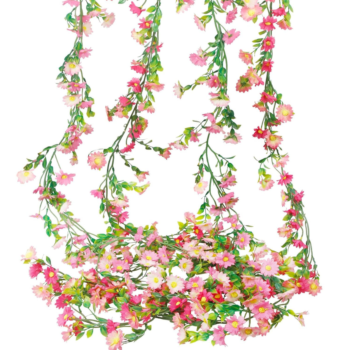 4 Pcs Artificial Daisy Flowers Vine Silk Flower Garland Spring Fake Flower Vine Hanging Ivy With Pink Daisy Flowers Green Leaves For Wall Party Wedding Arch Floral Decor Home Indoor Outdoor