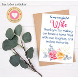 Mothers Day Card For Wife From Husband - 5X7 Inch Folded Card Include Envelope, Sticker - Blank Inside - Sweet, Unique & Romantic Gift, Embossed