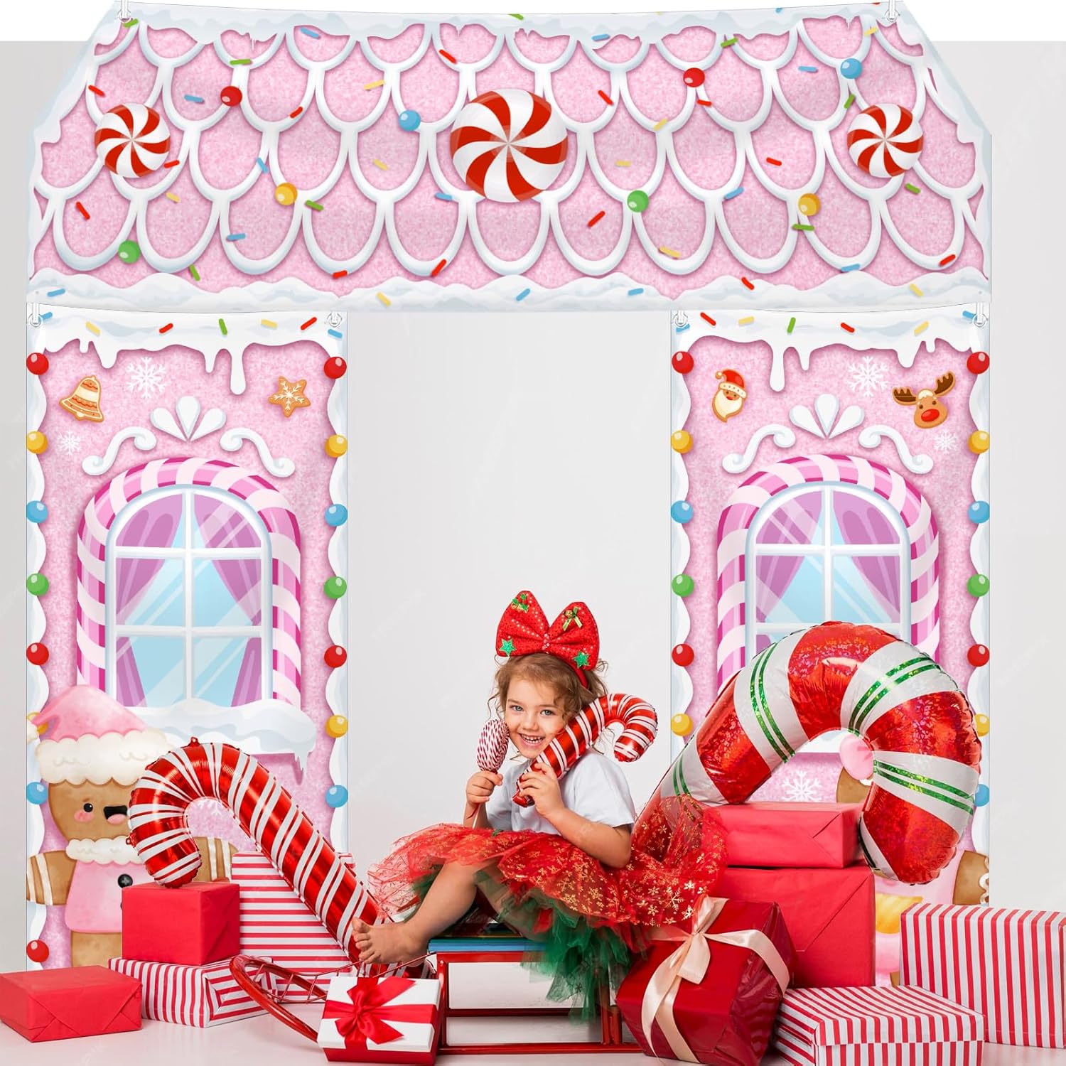 3 Pcs Christmas Gingerbread House Banner Gingerbread Party Door Decorations Pink Winter Christmas Candy Hanging Banner Porch Sign For Holiday Classroom Office Home Party Decor