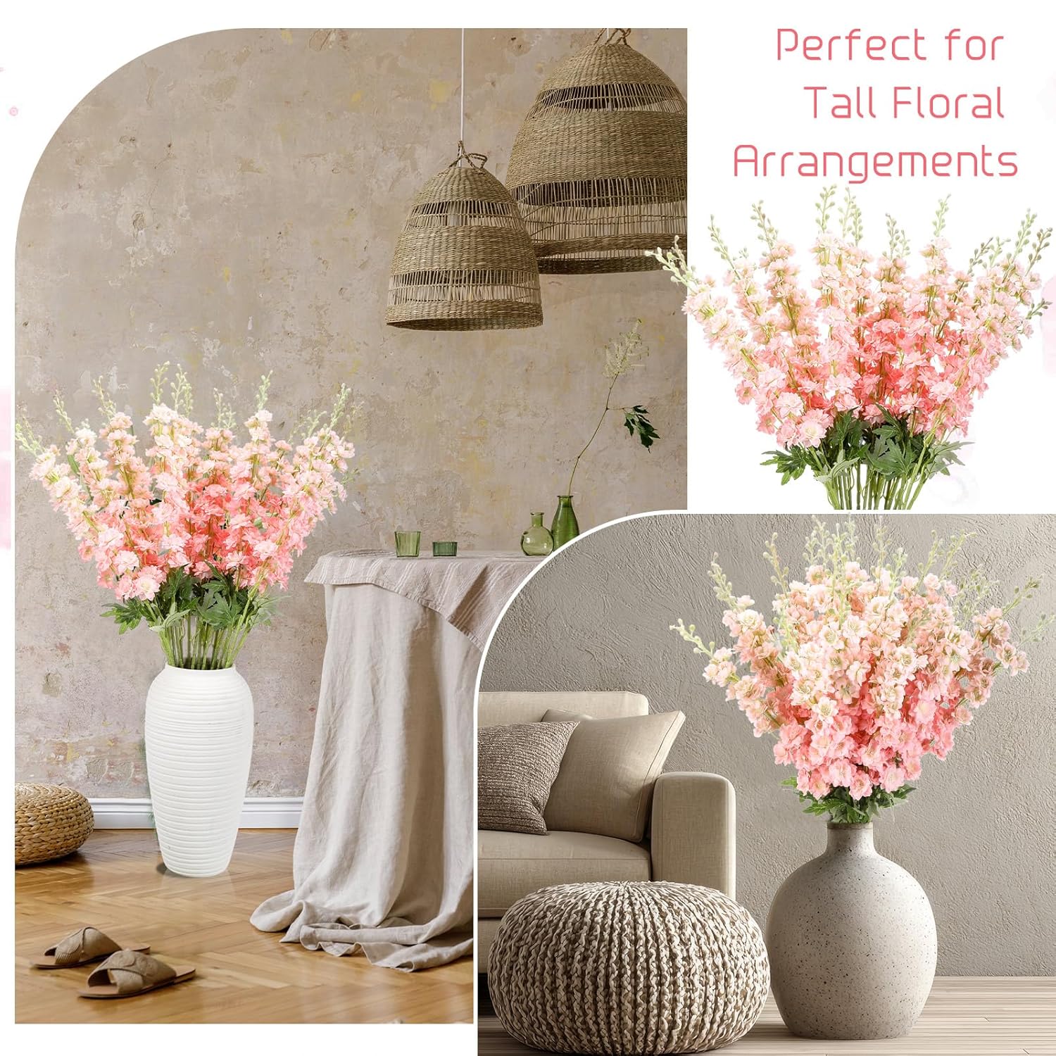 20 Pcs Delphinium Artificial Flowers - 33.5'' Long Stem Faux Flower Bulk - Fake Silk Delphinium Look Real Larkspur Flower For Valentine Tall Vase Wedding Home Table Decor(Pink)