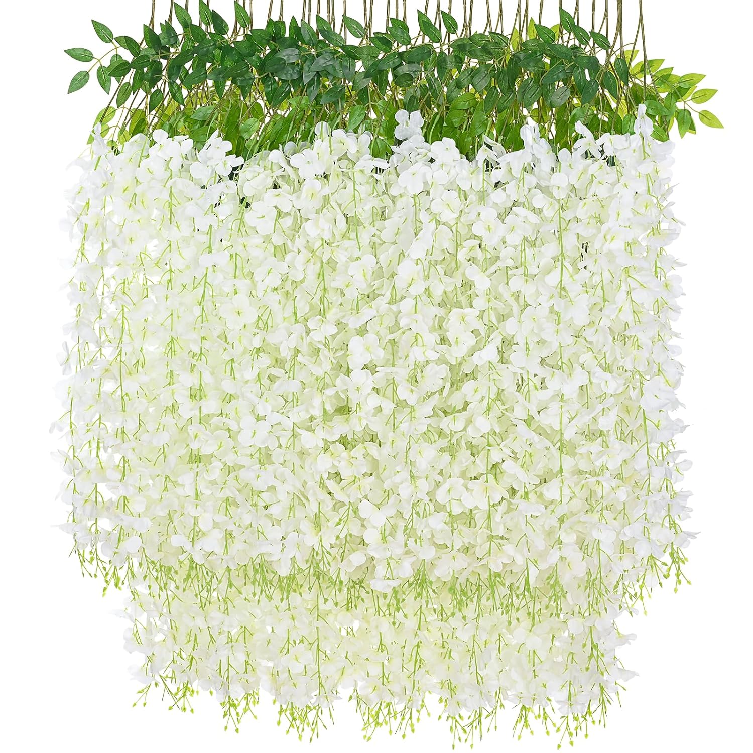 24 Pack Wisteria Hanging Flowers, 3.6 Feet Wisteria Flowers Hanging Garland, Silk Artificial Wisteria Flower Vine String For Wedding Party Home Office Wall Decor (White)
