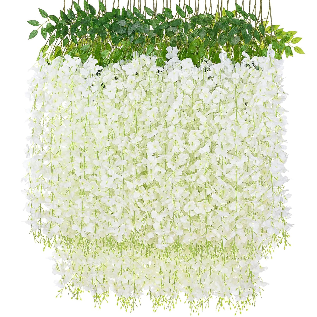 24 Pack Wisteria Hanging Flowers, 3.6 Feet Wisteria Flowers Hanging Garland, Silk Artificial Wisteria Flower Vine String For Wedding Party Home Office Wall Decor (White)