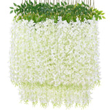 24 Pack Wisteria Hanging Flowers, 3.6 Feet Wisteria Flowers Hanging Garland, Silk Artificial Wisteria Flower Vine String For Wedding Party Home Office Wall Decor (White)