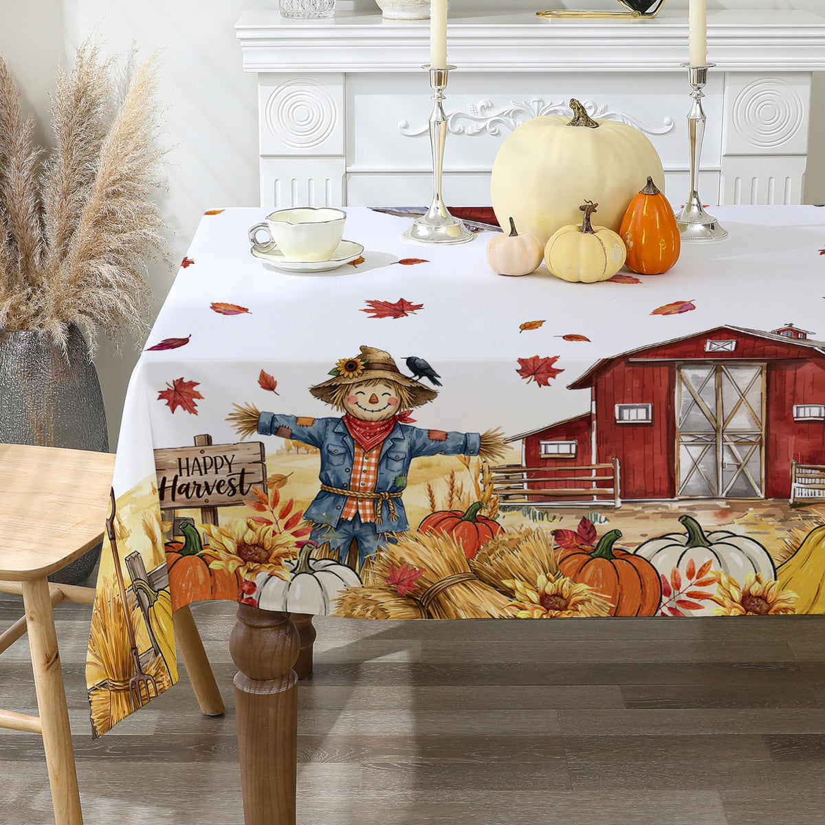 Fall Tablecloth 60x84 Inch Rectangle Pumpkin Fade Resistant