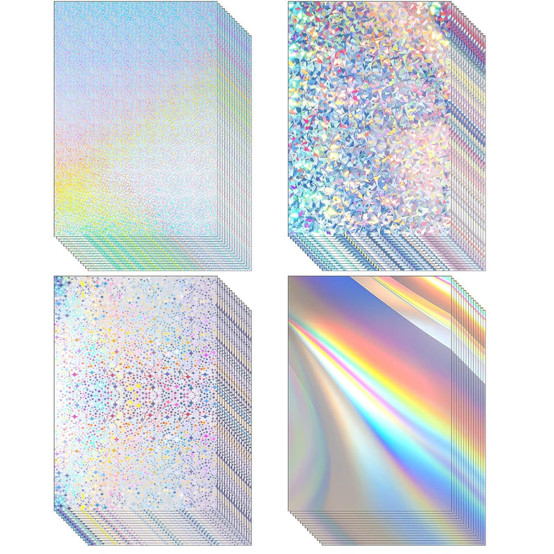 100 Sheets Metallic Holographic Card Stock Shiny Iridescent Mirror Paper Sheet