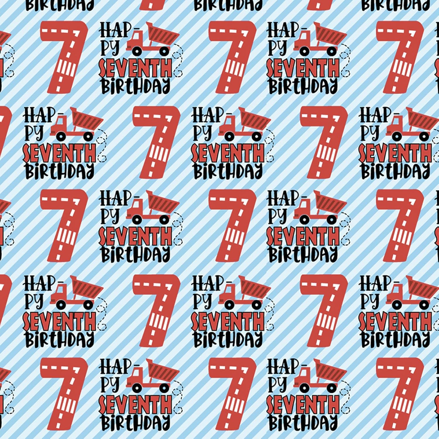 7Th Birthday Wrapping Paper For Boys, Mini Roll, Happy Seventh Birthday Truck Stripes, 17 Inches X 16.4 Feet, Perfect For Boys' Parties