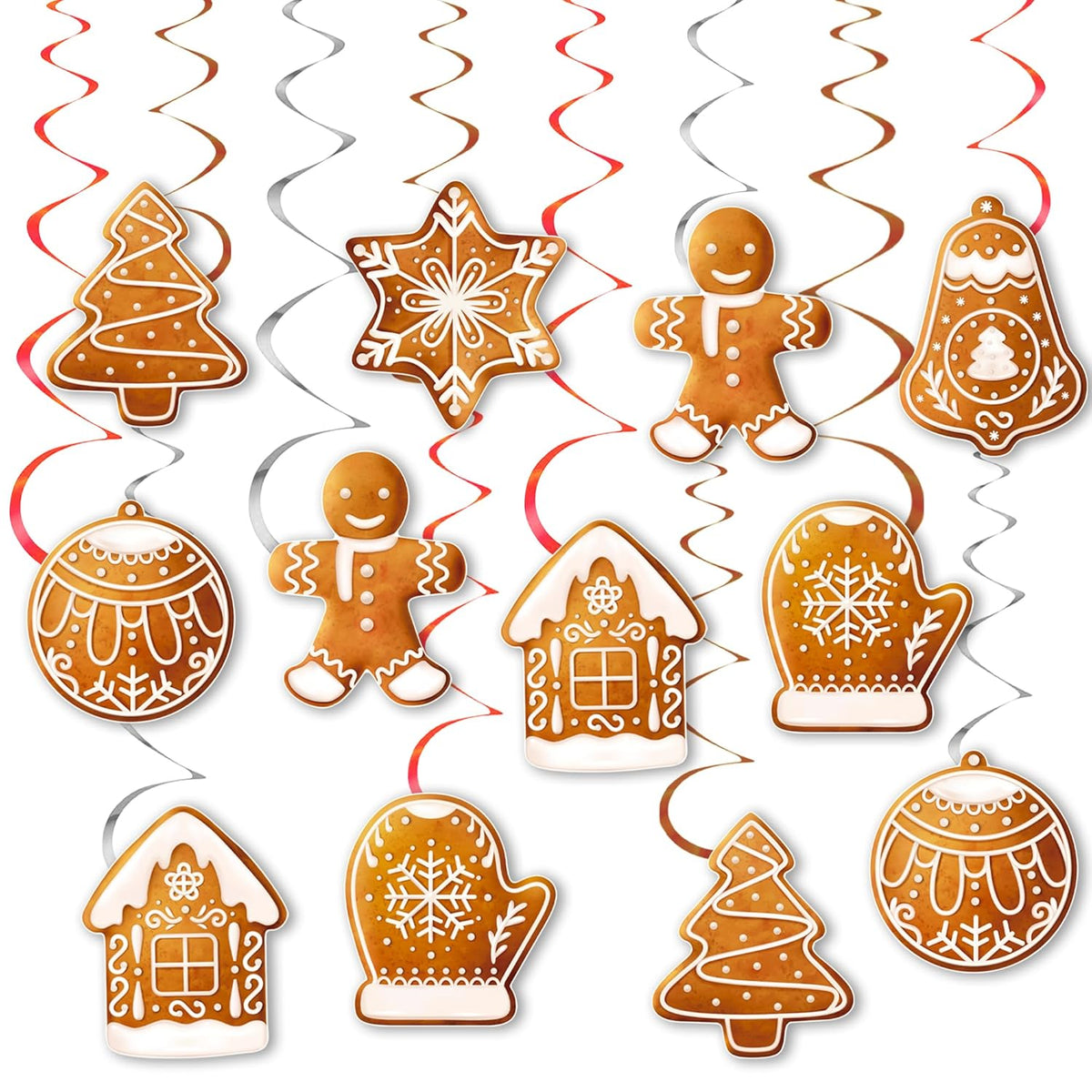20Pcs Christmas Gingerbread Party Hanging Swirls Gingerbread Snowflake Tree Theme Ceiling Streamers Xmas Winter Hanging Decorations For Christmas Winter Holiday Party Supplies