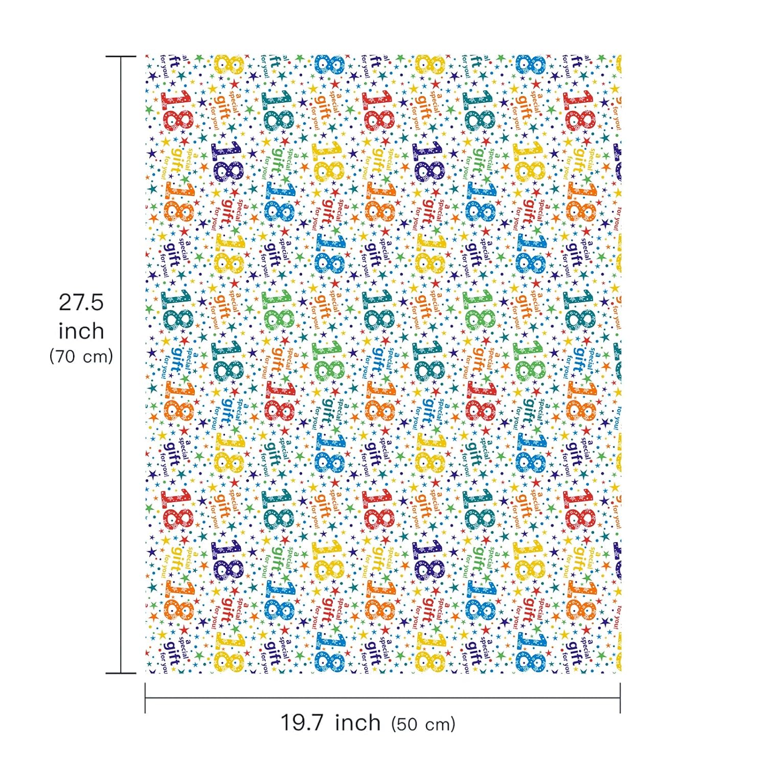Birthday Wrapping Paper Sheet - 6 Sheets Colorful 18Th Bday Design Folded Flat For Birthday, Party, Baby Showers - 19.7 Inch X 27.5 Inch Per Sheet