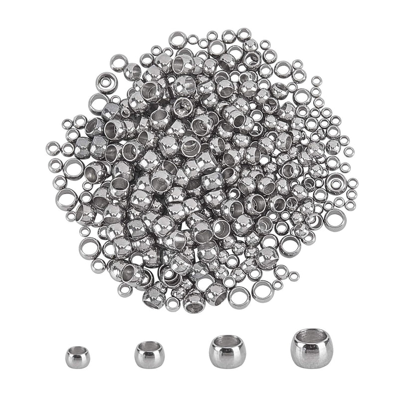 4 Sizes About 400Pcs Crimp Beads 304 Stainless Steel Crimp Beads Covers Beads