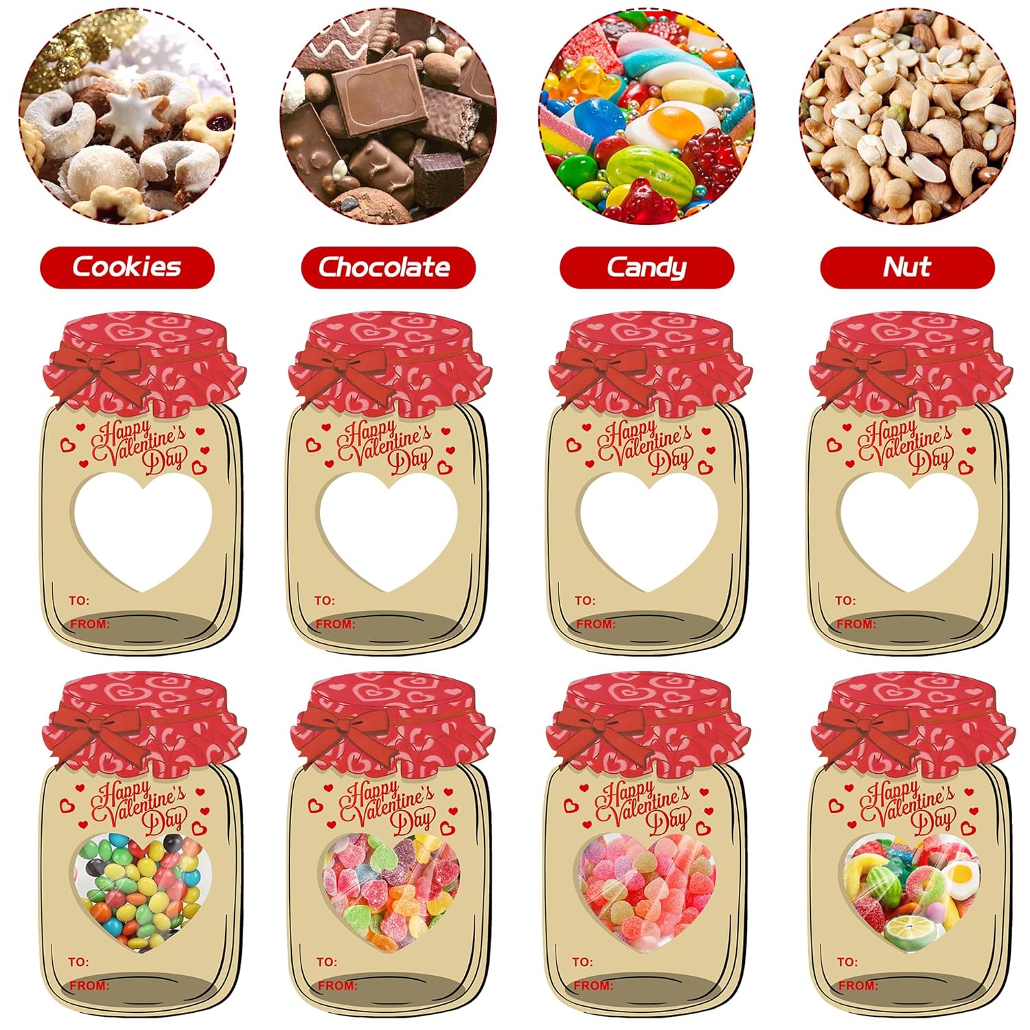 50 Pack Valentines Cards For Kids - 50 Pack Mason Jar - Fun Exchange Cards For Boys And Girls, Classroom Party Favors, Toddler School Gifts (Candy Not Included)