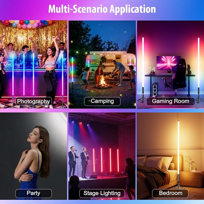 4 Pack RGB DJ Tube Lights 4FT LED Video Stick Lights with Stands for Parties Weddings Stage
