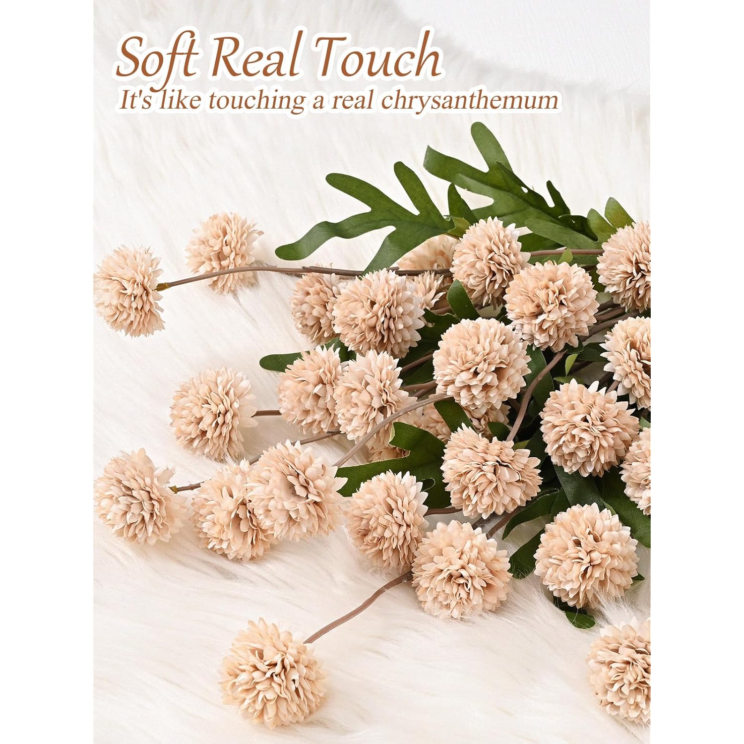 6Pcs Fake Flowers Faux Silk Pompon Mums, Bulk Fake Mini Chrysanthemums With Stems, Artificial Kiku Flowers For Vase Diy Centerpieces Bouquet Floral Arrangements Decorations, Beige